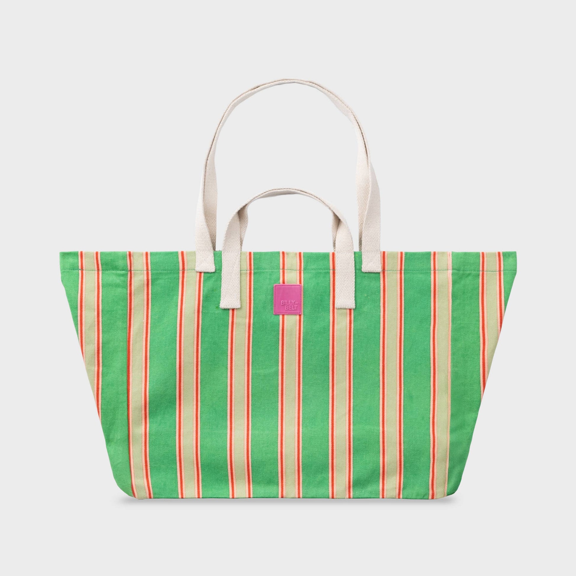 Borsa shopper a righe in cotone biologico verde