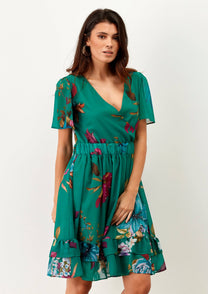 Abito corto boho floreale verde