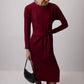 Abito midi bordeaux con nodo frontale in misto viscosa