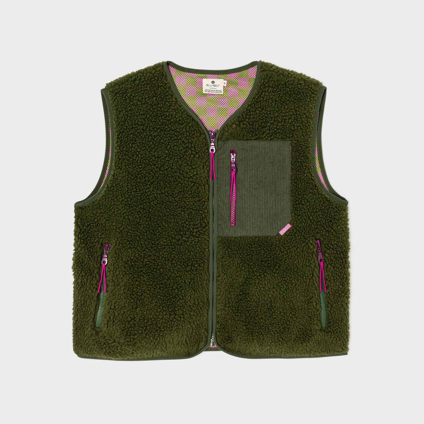 Gilet donna in sherpa con zip color kaki