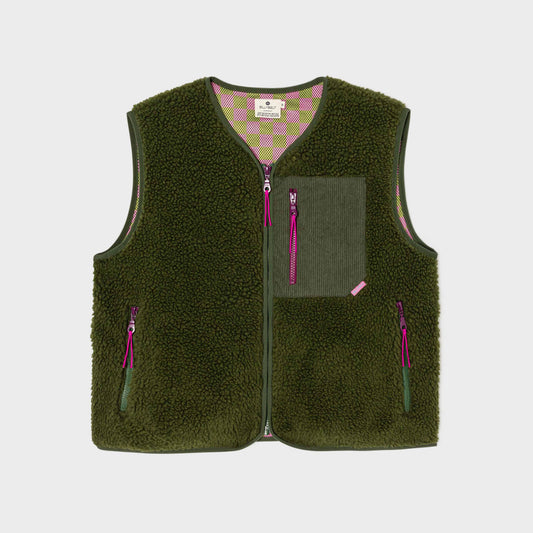 Gilet donna in sherpa con zip color kaki