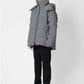 Giacca puffer pied de poule nero e bianco con cappuccio staccabile