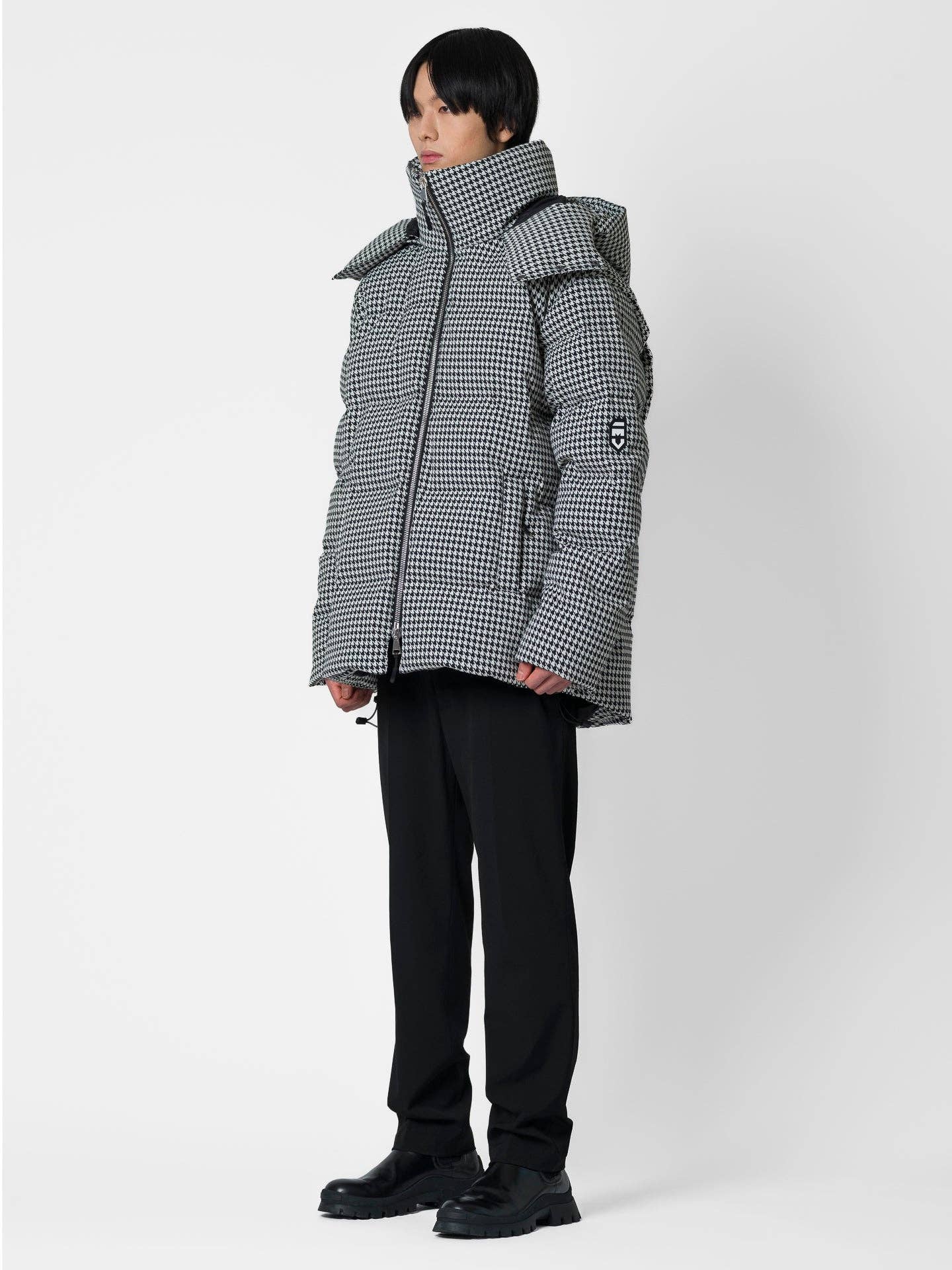Bomber oversize pied de poule con cappuccio removibile