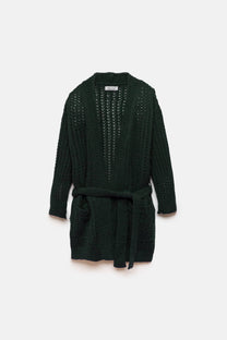 Cardigan in Maglia Strutturata con Cintura