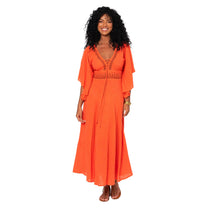 Abito lungo estivo boho in cotone con scollo a V e maniche ampie