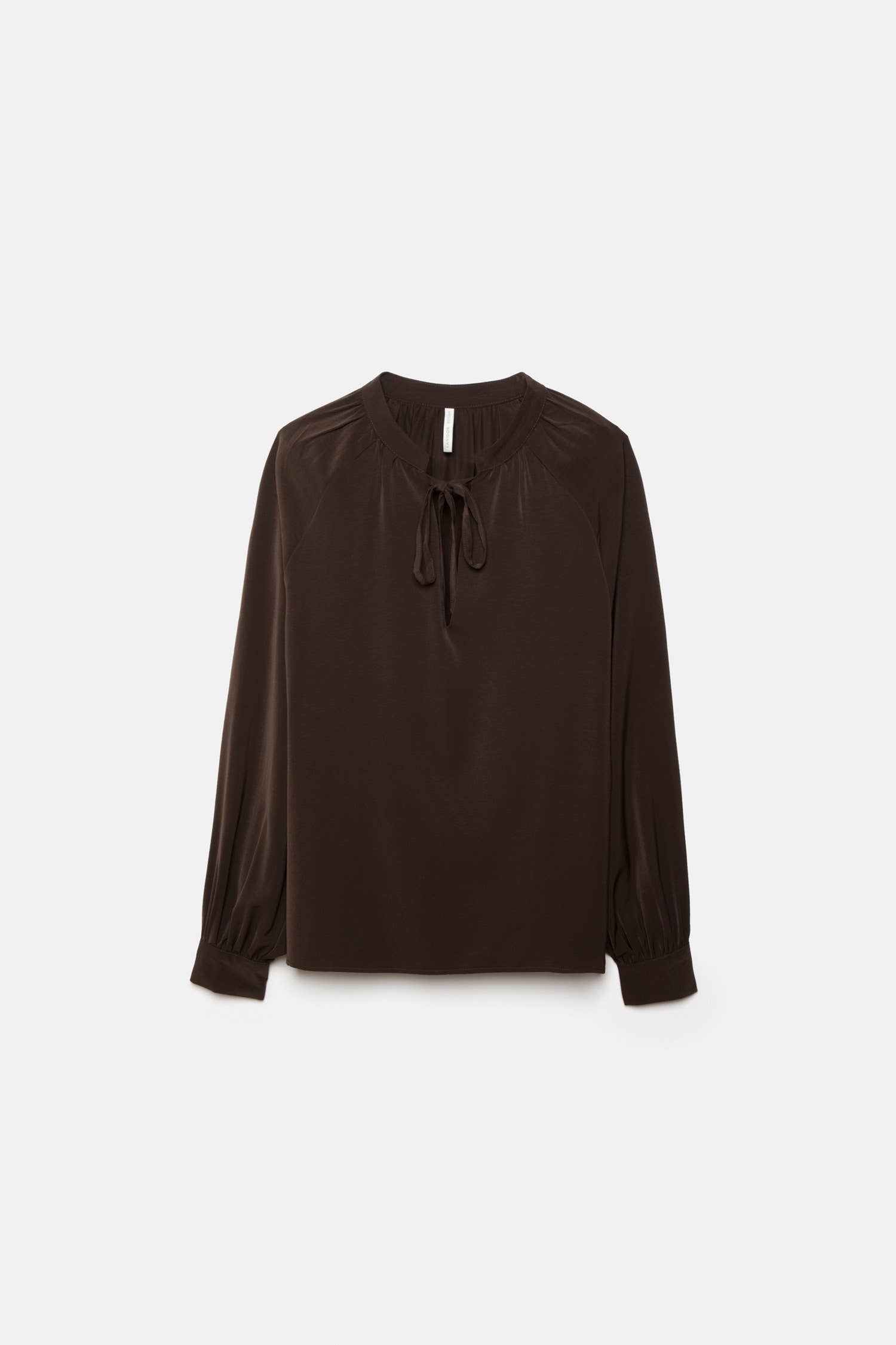 Blusa marrone con coulisse e scollo arricciato
