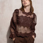 Blusa in pizzo trasparente con collo alto e maniche lunghe