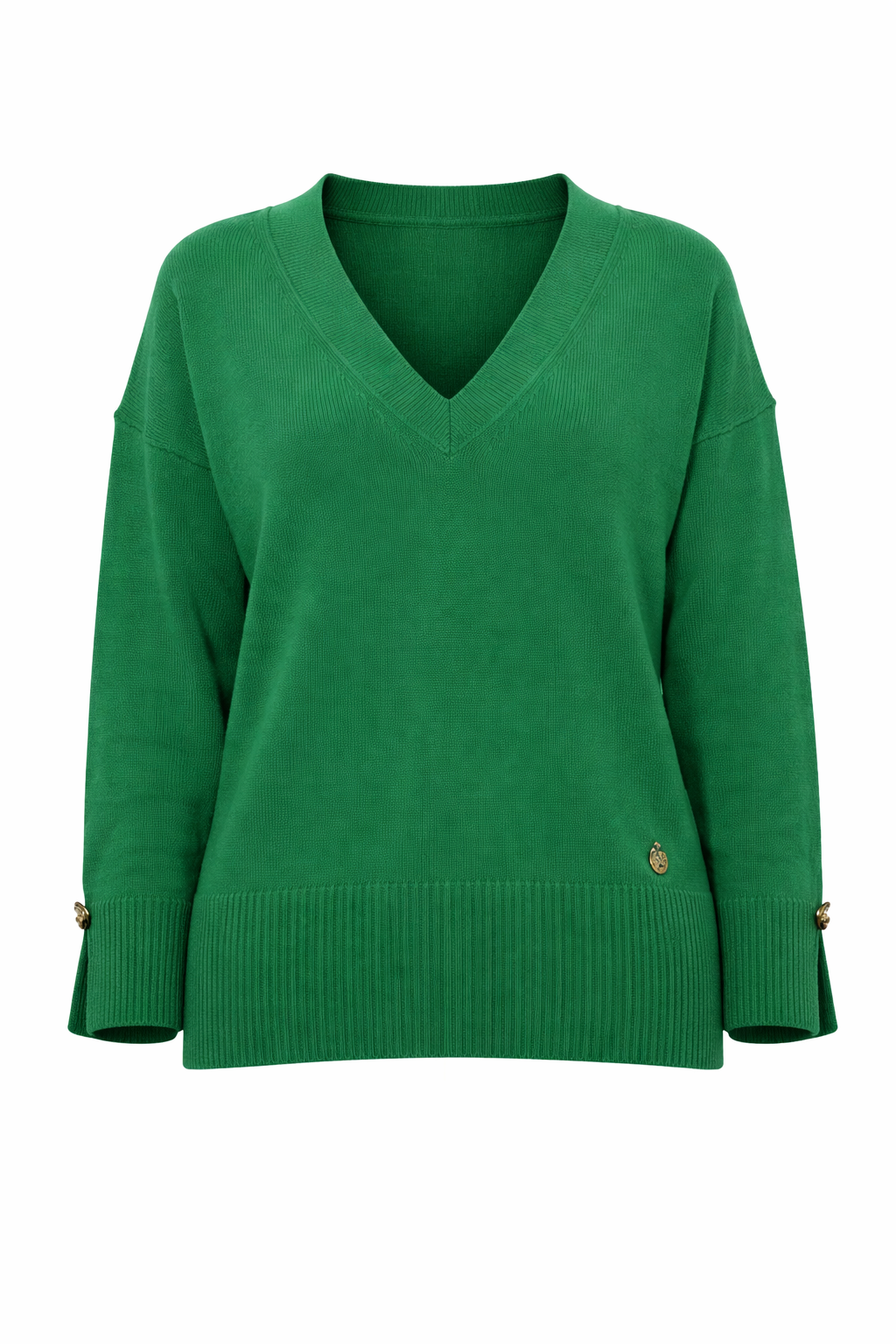 Pullover donna in maglia con scollo a V e polsini con bottoni