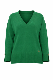 Pullover donna in maglia con scollo a V e polsini con bottoni