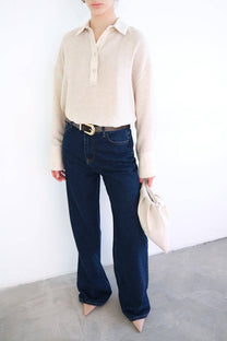 Tunica melange beige con colletto a camicia