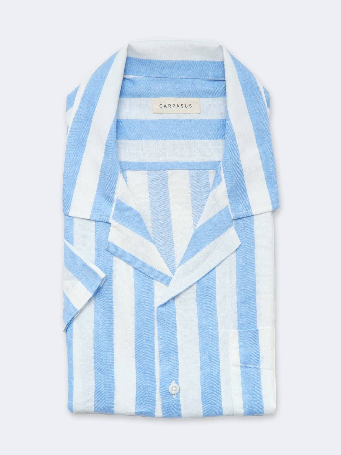 Camicia Orto a maniche corte in lino e cotone biologico a righe blu