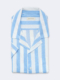 Camicia Orto a maniche corte in lino e cotone biologico a righe blu