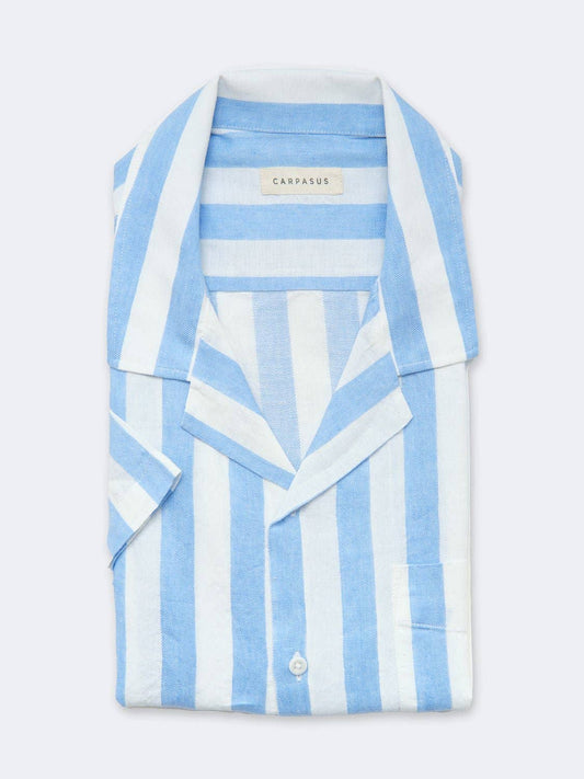 Camicia Orto a maniche corte in lino e cotone biologico a righe blu