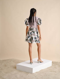 Shorts in lino stampato con motivo floreale