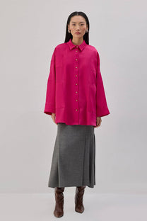 Camicia oversize in raso fucsia