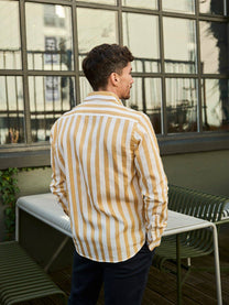 Camicia in lino a righe color ocra Maggia