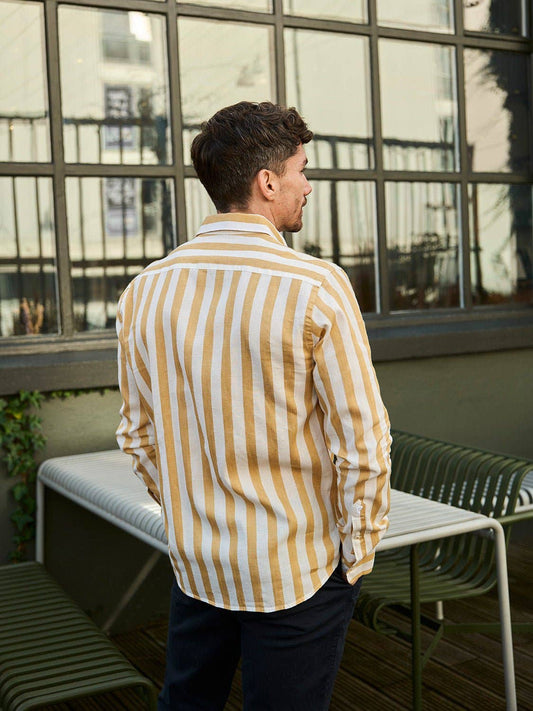 Camicia in lino a righe color ocra Maggia