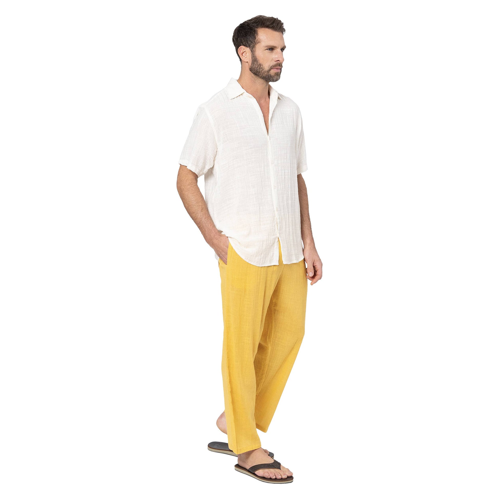 Pantaloni estivi lunghi in cotone gialli da uomo