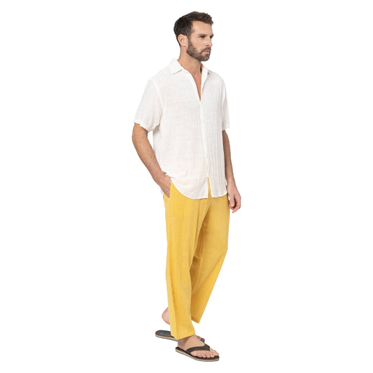 Pantaloni estivi lunghi in cotone gialli da uomo