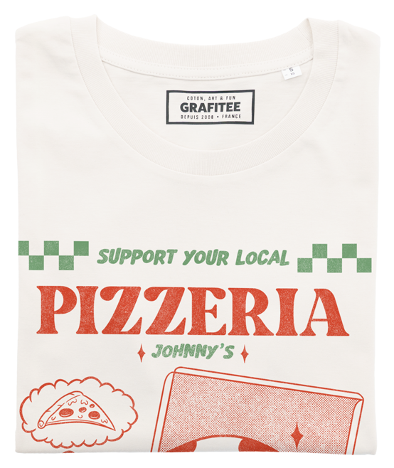 T-shirt Pizzeria con gatto sulla scatola della pizza