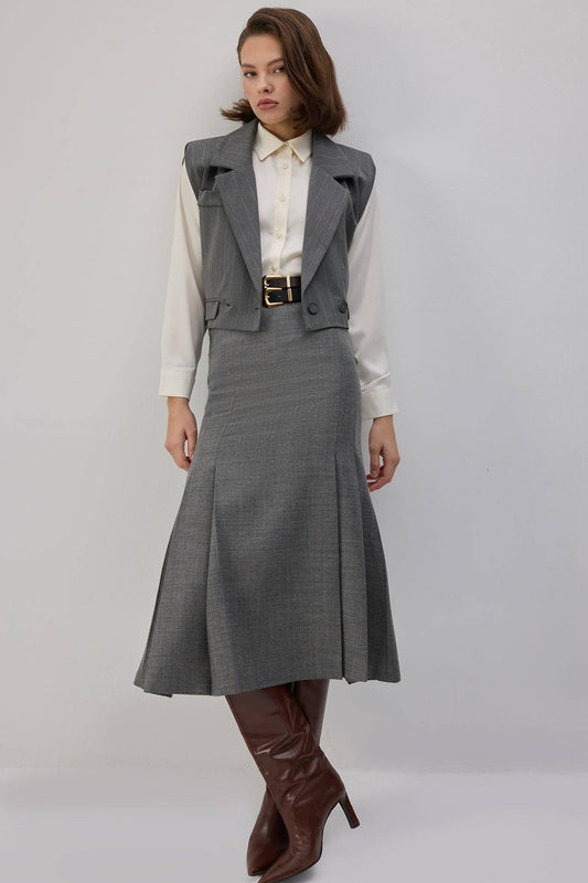 Gilet gessato corto doppiopetto
