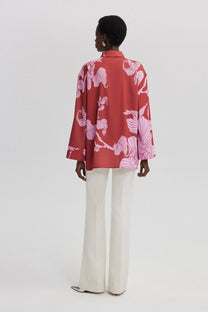 Camicia oversize in satin con stampa floreale