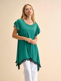 Tunica in maglia elasticizzata relaxed fit con frange