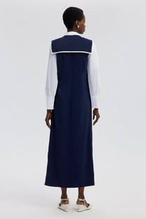 Abito maxi doppiopetto senza maniche blu navy