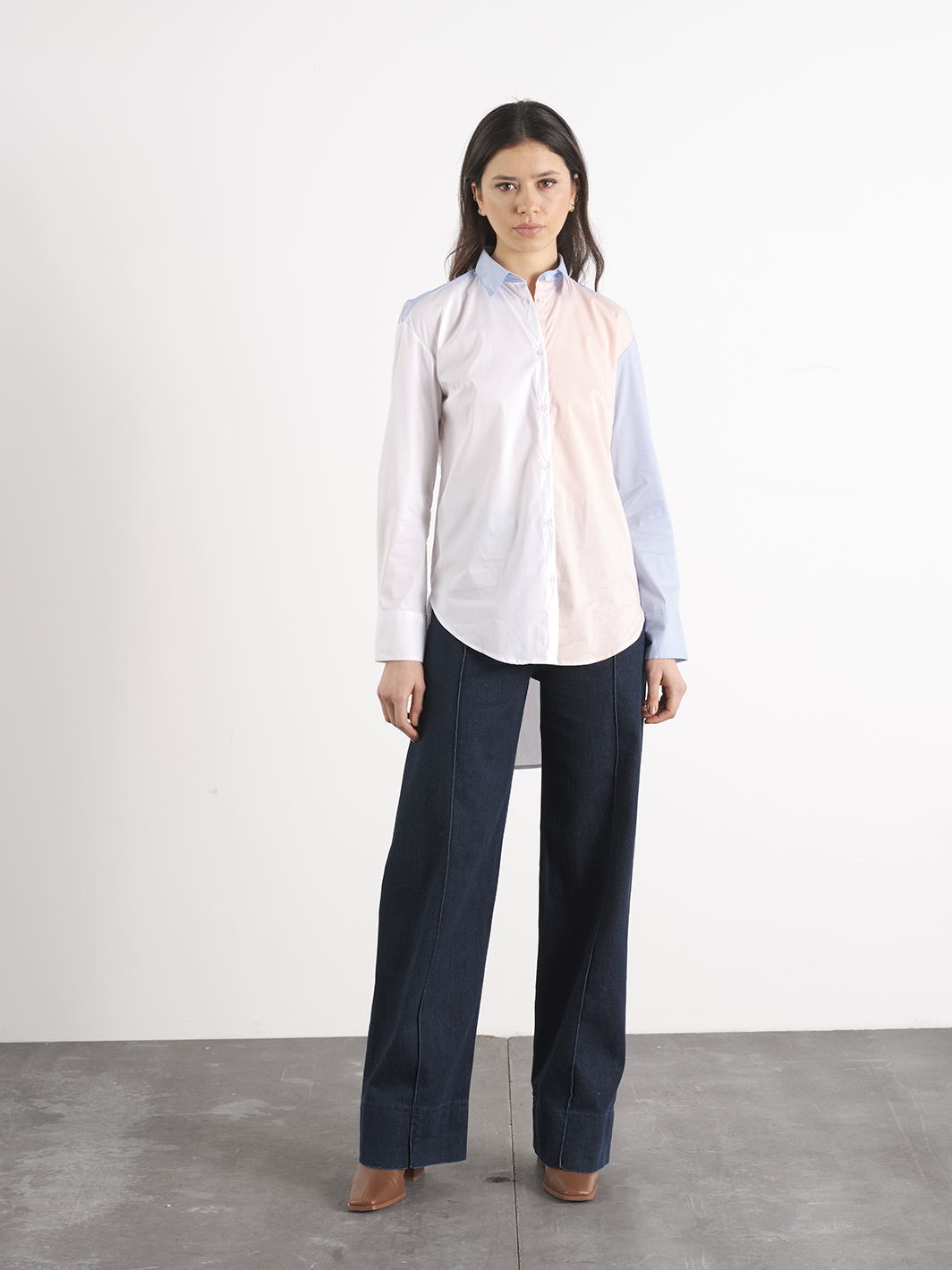 Camicia color block a tre colori