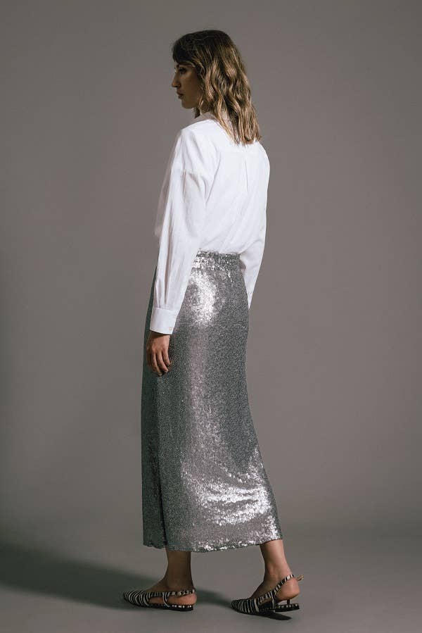 Gonna tubino midi in paillettes a vita media