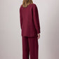 Completo in lino bordeaux con camicia con cintura e pantaloni wide-leg