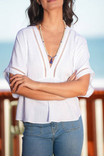 Blusa in lino con scollo a V