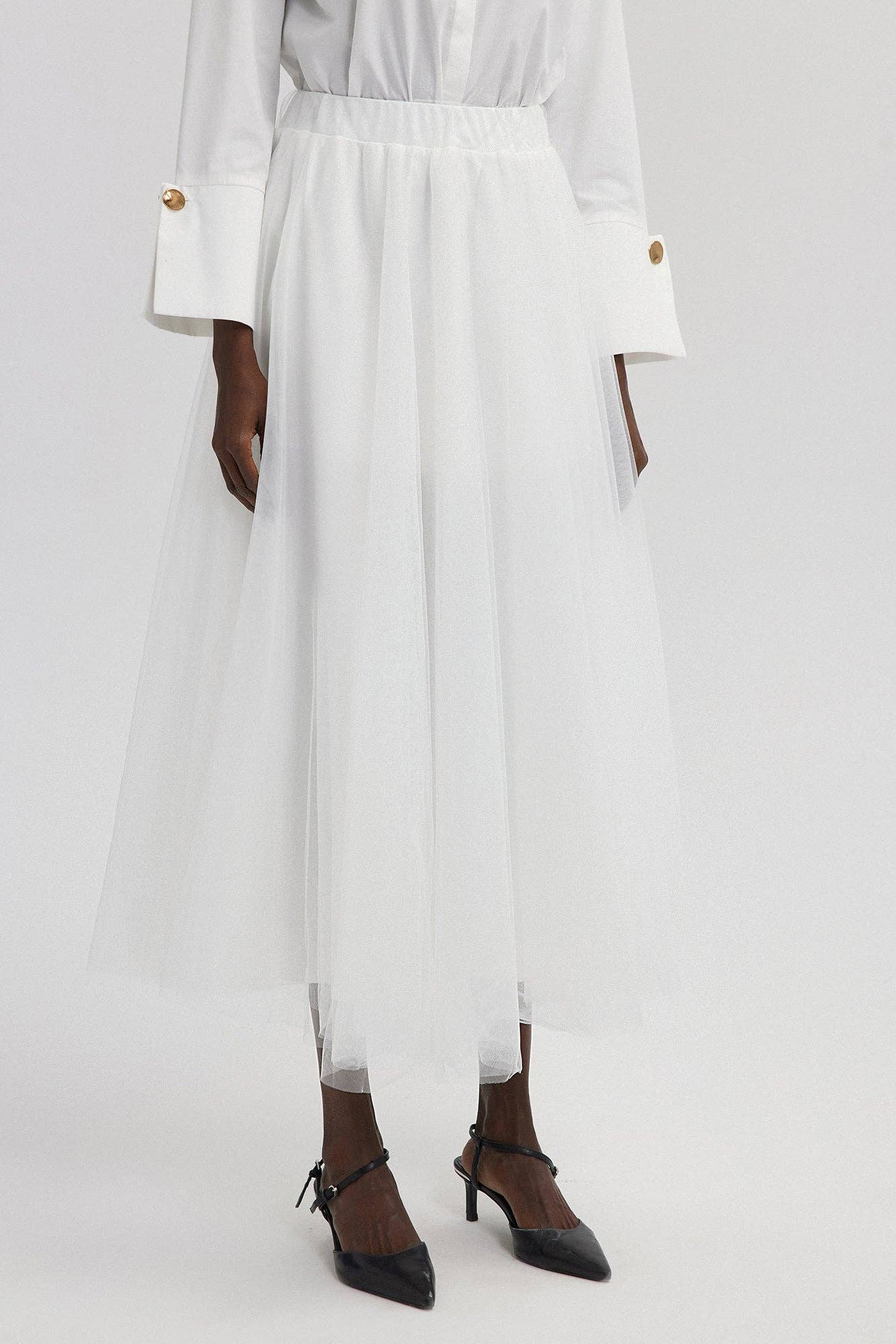 Gonna maxi in tulle a strati bianca con vita elastica