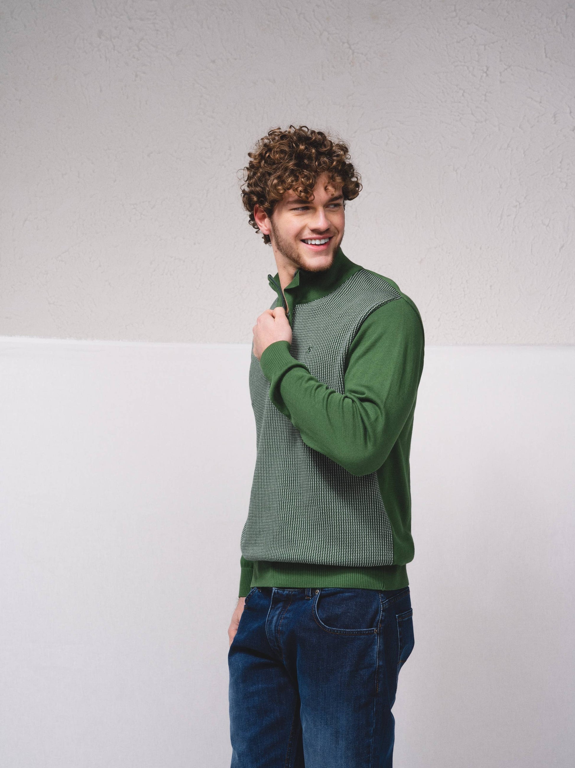 Polo bicolore slim fit con zip in cotone