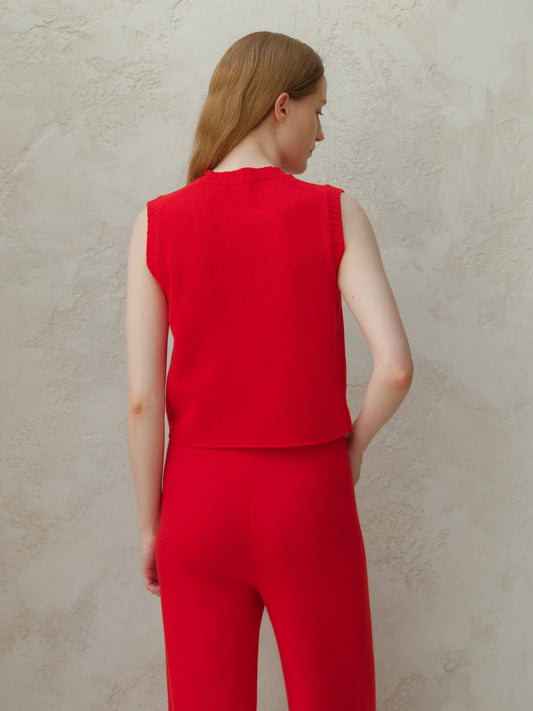 Top smanicato in misto cashmere con scollo a V
