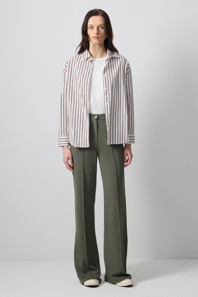 Pantaloni palazzo in maglia a coste kaki