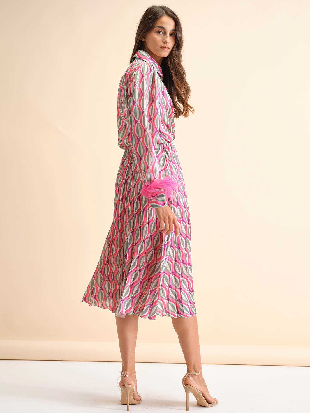 Gonna plissettata midi con stampa geometrica