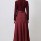 Abito midi bordeaux con cintura