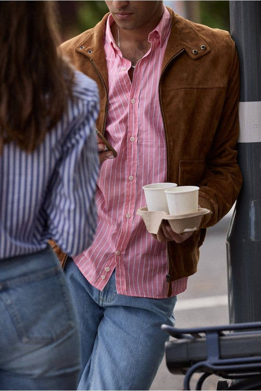 Camicia a righe rosa Five slim fit con dettagli ricamati