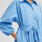 Abito camicia lungo in popeline con pieghe e cintura