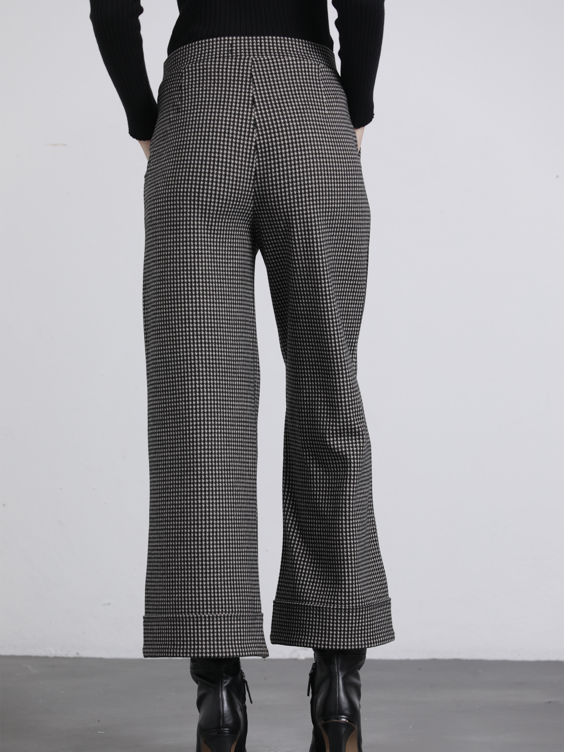 Pantaloni in maglia pied-de-poule a gamba ampia