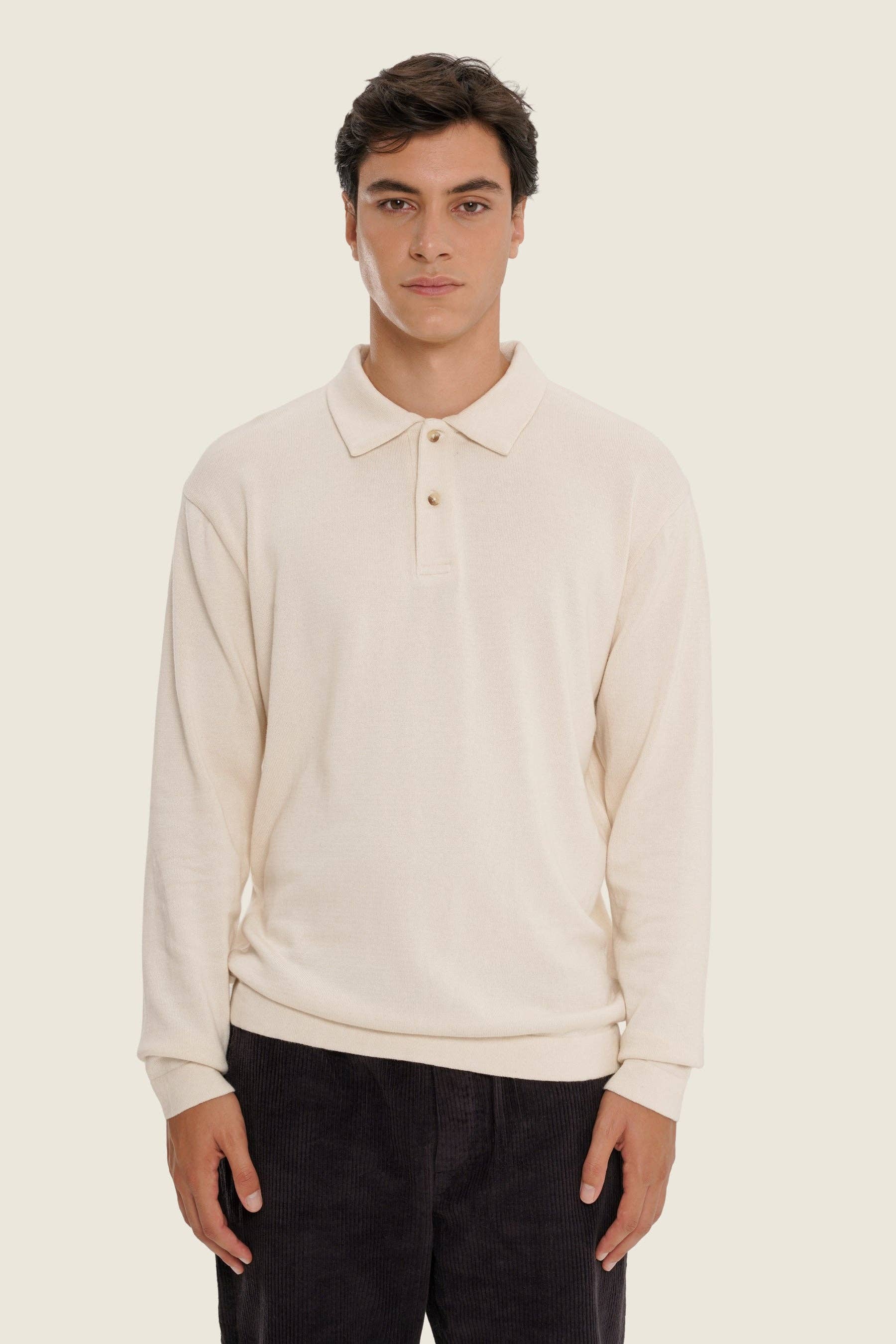 Maglione polo beige in cotone organico