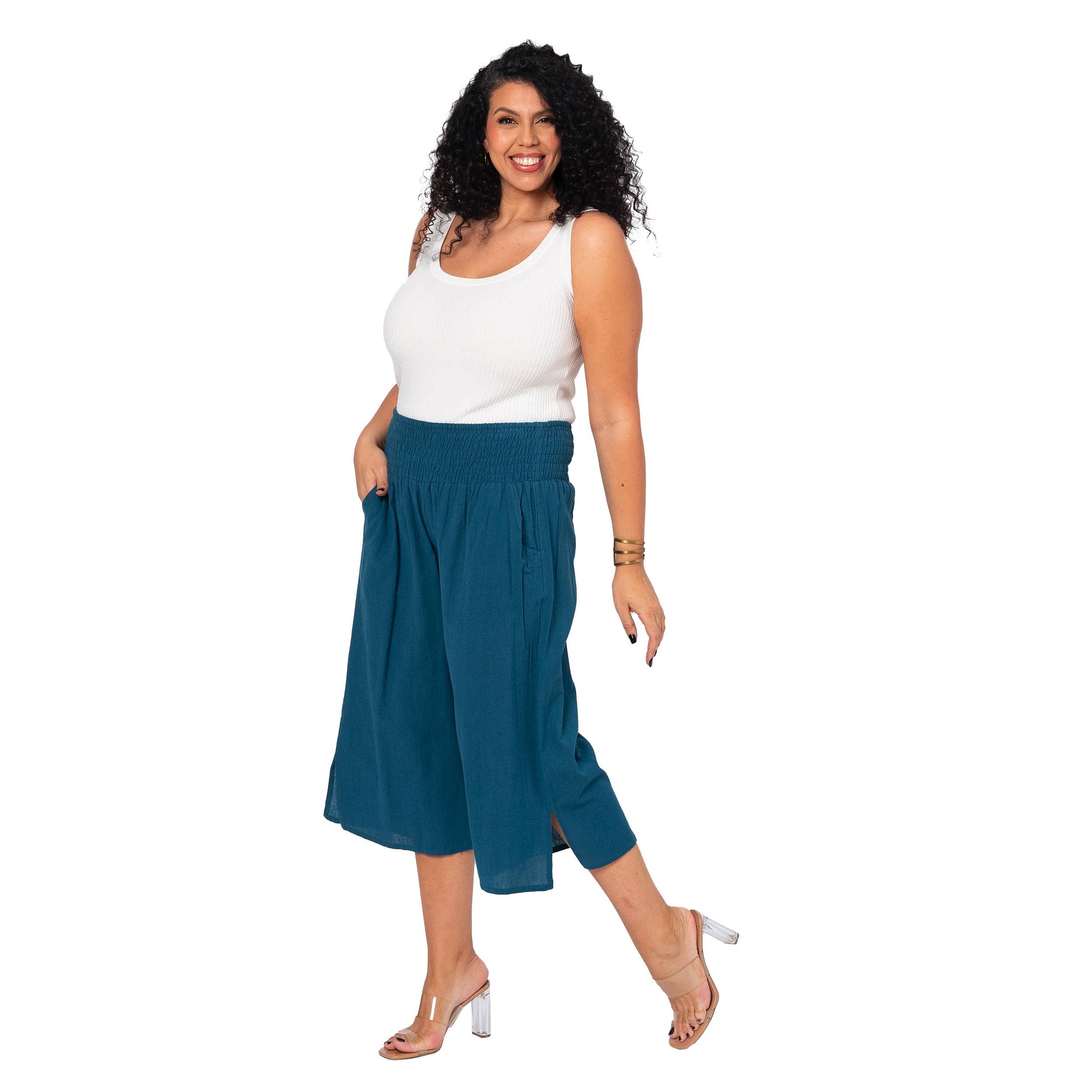 Pantaloni culotte estivi in cotone e lino plus size