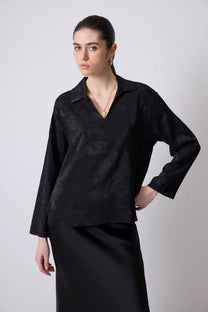 Blusa in raso jacquard nera