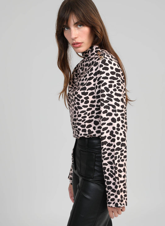 Top animalier beige a collo alto
