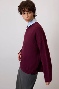 Maglione basic in maglia bordeaux