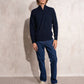 Maglione polo in cotone con mezza zip da uomo