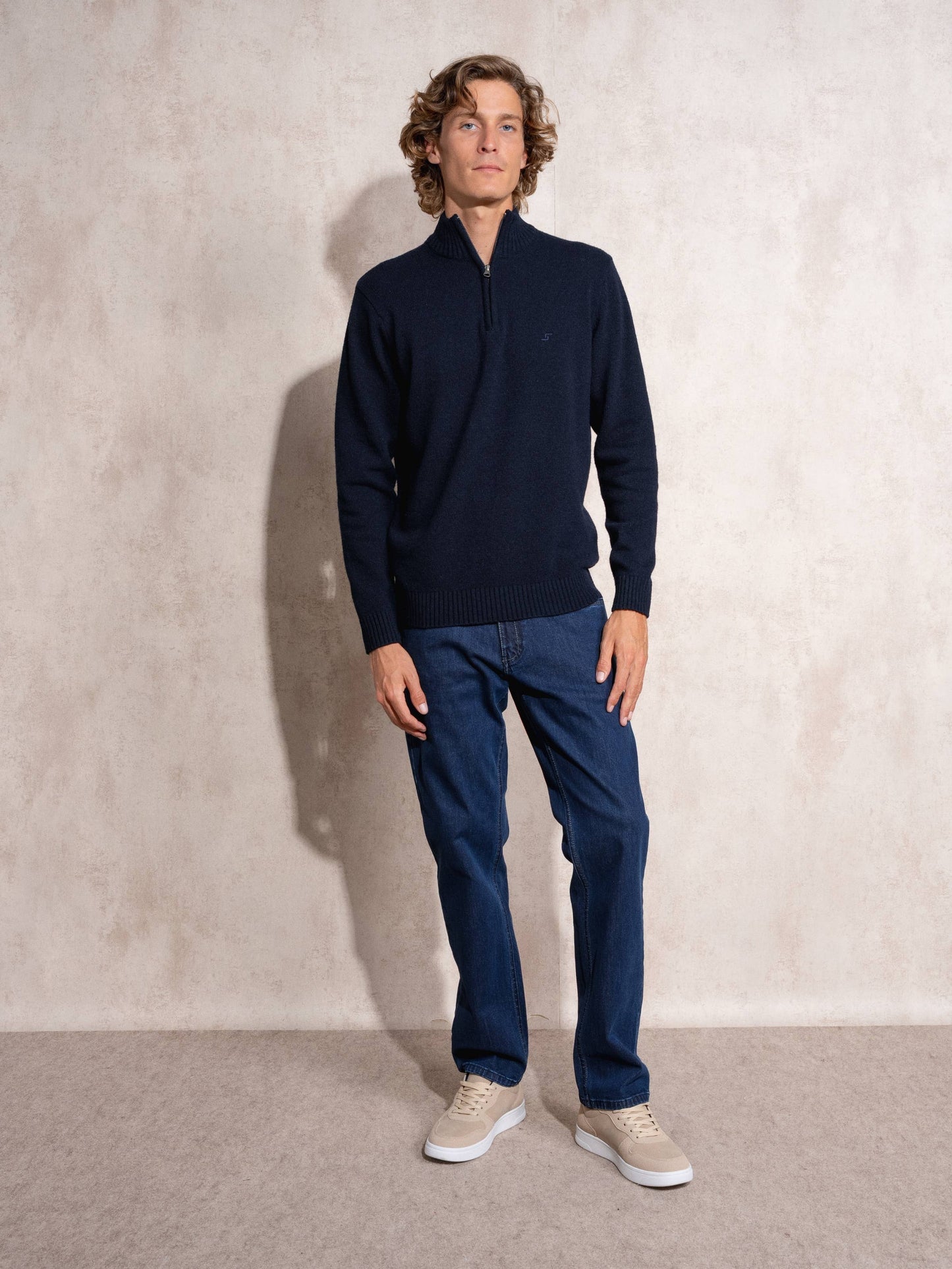 Maglione polo in cotone con mezza zip da uomo