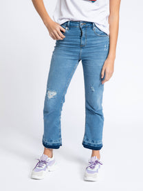Jeans mom in denim a vita alta in cotone stretch