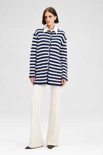 Cardigan lungo a righe con bottoni dorati